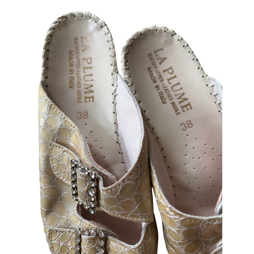 La Plume Italian Leather Crocodile Embossed Rhinestone Buckle Slide Sandals 38 - Picture 3 of 4